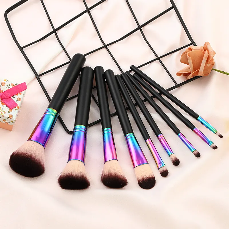 9PCS Hot Sale Wooden Colorful Makeup Tools Real Good Quality Techniques Makeup Brushes Makeup Brush Set