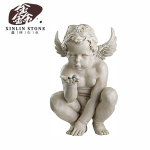 设计托斯卡诺生命的神秘小天使花园雕像，15英寸，古董石雕 - Product Image 1