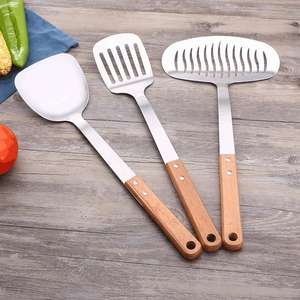 Stainless Steel Cooking Utensils Set With Wooden <b>Handles</b> 5 Piece Kitchen Spatulas Slotted Spoon Set For Home Use - Product Image 4