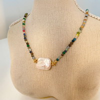 Collier de perles baroques en pierre naturelle taillée, bijoux en acier inoxydable en gros, collier en acier titane à perles colorées