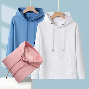 Sweat-shirt à capuche unisexe, coupe classique, en coton tricoté, couleur unie, décontracté, pour l'automne, avec poche avant, bleu, blanc, rose, 2027 - Product Image 6