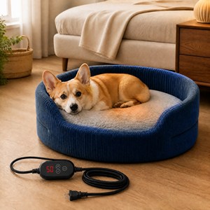 Lit pour animaux de compagnie en velours côtelé rond ZT avec fonction chauffante pour chiens, couleur unie, style moderne, tapis chaud d'hiver, lavable à la main - Product Image 1