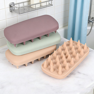 Silicone Scalp Massage <b>Brush</b> Rectangular Conical Teeth For Wet And Dry Use Green Orange Red Bean <b>Paste</b> - Product Image 3