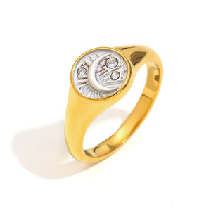 Anillos de Joyería Fina Chapados en Oro de 18k para Mujer, Anillos de Moda Redondos de Dos Tonos con Diseño de Luna, de Acero Inoxidable, Venta al Por Mayor - Product Image 1