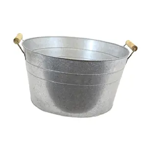 Grandes jardinières galvanisées Pot et jardinière décoratifs pour la maison et le jardin pour la verdure Jardinières décentes avec manche en bois - Product Image 1