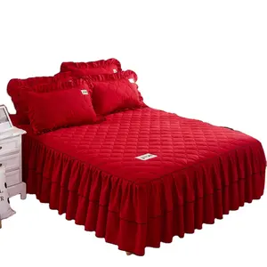 Comodo respiri liberamente la copertura della gonna del letto del set di biancheria da letto trapuntata di colore puro