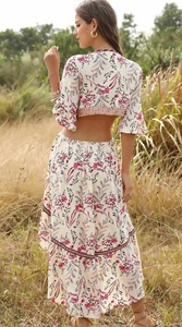 Boho inspiré 2 pièces ensemble femmes vert imprimé fleuri ensemble <span class=keywords><strong>robe</strong></span> d'été bretelles plissé Mini Boho <span class=keywords><strong>robe</strong></span> <span class=keywords><strong>gitane</strong></span> plage femmes <span class=keywords><strong>robe</strong></span> - Product Image 3