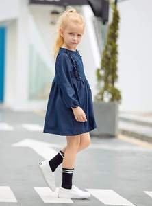 Abito da ragazza in cotone organico per autunno a maniche lunghe <span class=keywords><strong>jeans</strong></span> con volant abbigliamento per bambini comodo ed elegante - Product Image 5