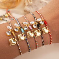 Go2boho Handgemaakte 5 Stuks Gevlochten Verstelbare Vergulde Hart Charme Strass Sieraden Armband Set Valentijnsdag Cadeau Voor Vrouwen