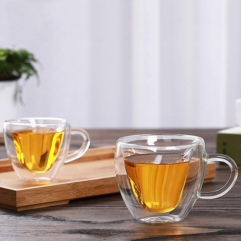 新便宜的创意双壁茶啤酒咖啡透明水杯马克杯心形爱心形状的玻璃杯子带