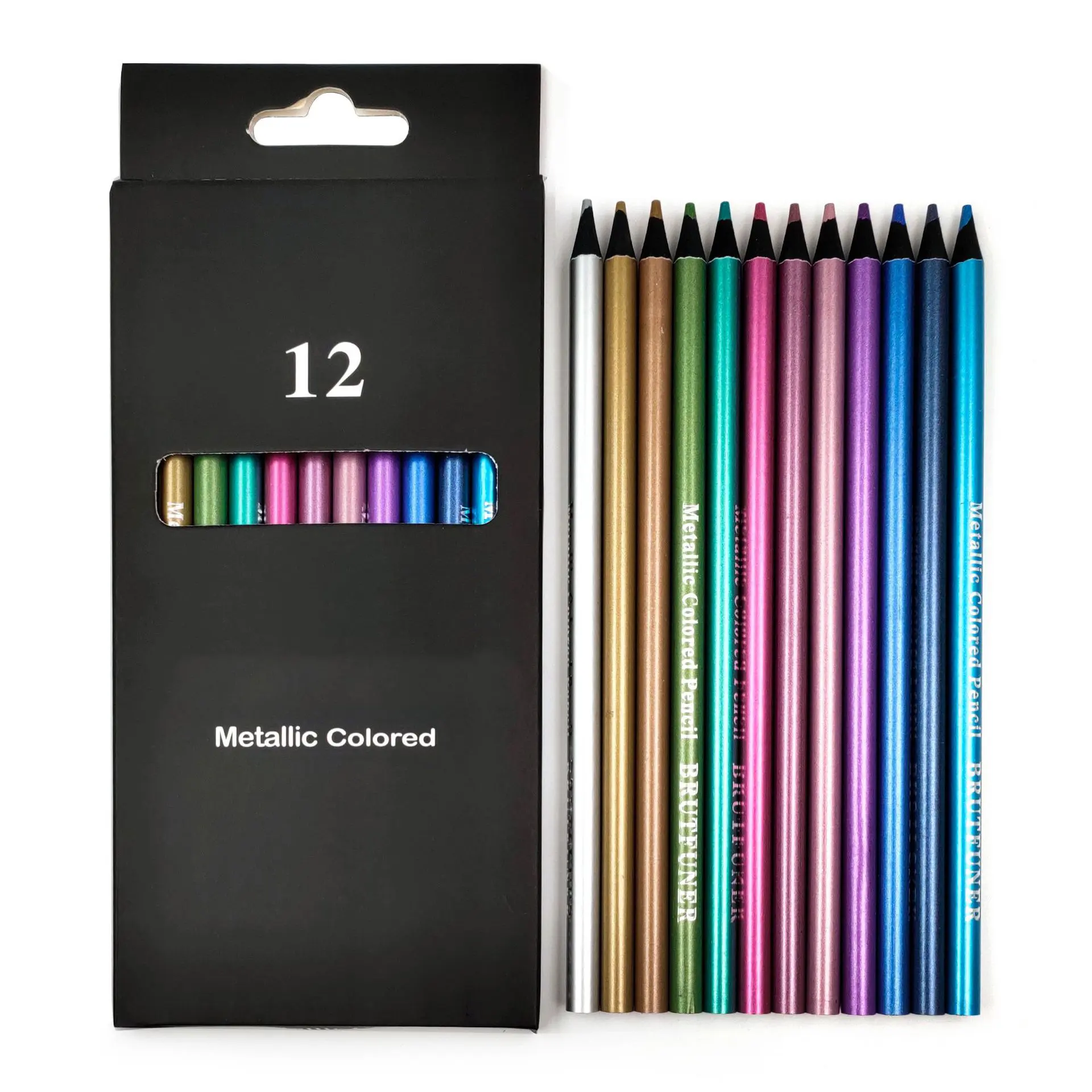 Crayons de qualité 7 pouces 12 couleurs personnalisés, ensemble de crayons à mine métallique avec boîte pour l'école et le bureau
