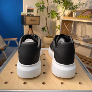 Men’s Black Low Top Casual <b>Sneakers</b> with Thick White Sole, PU <b>Leather</b> Lace-Up Fashion Street Shoes - Product Image 4