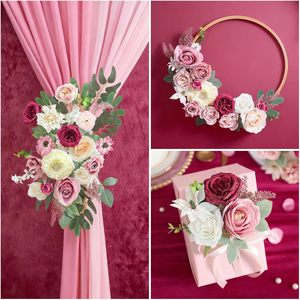 Caja de <span class=keywords><strong>Flores</strong></span> Artificiales, Rosas de Seda Blancas y Rosas, con Tallos, para Ramos de Novia, Arreglos Florales, Decoración del Hogar - Product Image 3