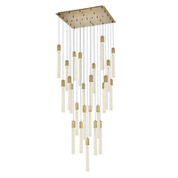 Lustre de luxe en laiton antique pour villa, design moderne, grand carré, avec bandes de cristaux K9 et pendentif en acier inoxydable