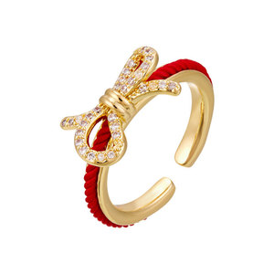 <b>Red</b> String <b>Bow</b> Open Ring Micro Pave Zirconia Adjustable Index Finger Ring For Women - Product Image 5