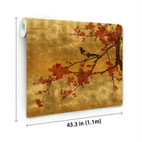 Goudfolie Behang Aanpasbare Bloemen Digitaal Gedrukt Chinoiserie Bladgoud Wandbekleding Voor Wandpanelen Interieurdecoratie