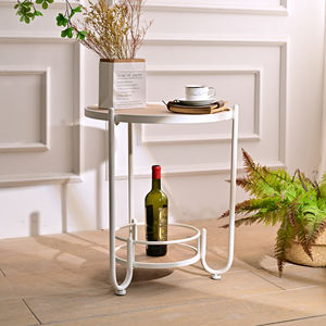 INNOVA European Style Modern Round White Wood and Metal Coffee <b>Table</b> with <b>Shelf</b> Decorative Home Accent Living Room Furniture - Product Image 4