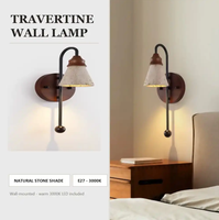 Applique murale en travertin, abat-jour en pierre naturelle conique, LED E27 3000K blanc chaud, pour chambre à coucher, chevet, couloir, dressing