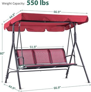 Chaise suspendue de patio extérieure pour 3 personnes, cadre en acier, sièges en Textilence, balançoire - Product Image 5