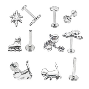 Boucles d'oreilles labret en acier inoxydable 316L avec des motifs mignons d'animaux, de feuilles et de sports |   Bijoux pour le corps hypoallergéniques - Product Image 2