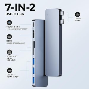 Docking Station per Laptop di Alta Qualità 7 in 2, Hub <span class=keywords><strong>USB</strong></span>-C Doppio e Docking Station <span class=keywords><strong>USB</strong></span>-C, Docking Station <span class=keywords><strong>USB</strong></span> Tipo C - Product Image 2