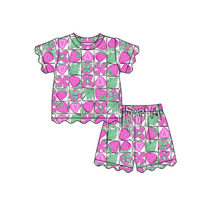 Preorder Baby Girls Summer Short Sleeve Scallop <strong>Fruits</strong> Bows Tee <strong>Shirts</strong> Top Shorts Spring Stretchy Boutique Outfits Clothes Sets - Product Image 3