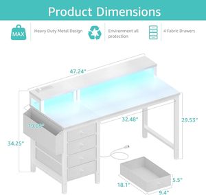 Oficina en casa dormitorio blanco <span class=keywords><strong>4</strong></span> cajones bolsa de almacenamiento cajón de tela soporte de Monitor Reversible Escritorio de Juegos de ordenador - Product Image 2