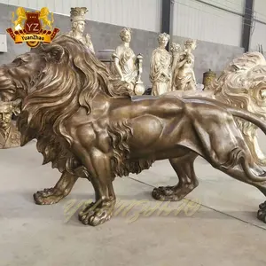 Декоративная уличная садовая скульптура льва, Литые металлические статуи животных в натуральную величину, бронзовая статуя льва для украшения сада