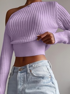 Pullover a maniche lunghe con scollo obliquo a coste lavorato a maglia - Product Image 5