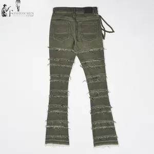 Jeans stretch casual a catena plissettata multistrato in denim impilati per uomo