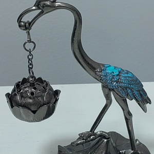 Lotus <b>Incense</b> <b>Cone</b> Holder Metal Material with Red-crowned Crane Design for Home Decoration - Product Image 1