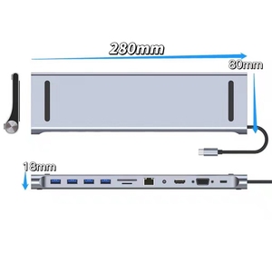 Estación de acoplamiento de concentrador 11 12 tipo <span class=keywords><strong>C</strong></span> personalizada Dual HDTV SD TF <span class=keywords><strong>USB</strong></span> 3,0 2. 0 10GB PD 100W RJ45 3,5mm Audio Computer Hubs - Product Image 6