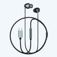 YUCHEN Earphone Berkabel Tipe C HiFi DAC Dekoder Digital 32bit 384KHz dengan Kontrol Volume Mikrofon untuk Ponsel Android Hitam