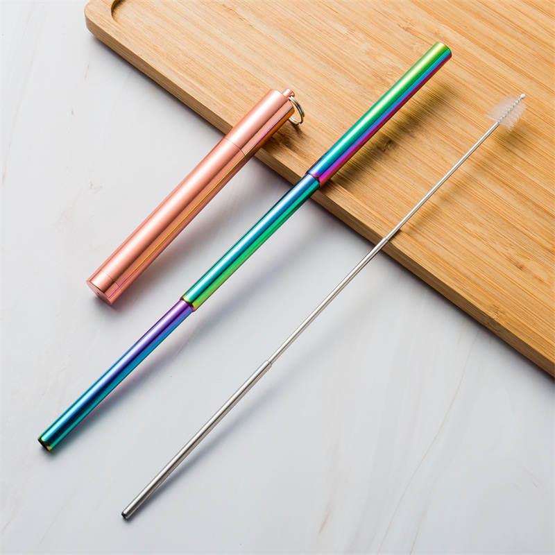 Rose gold case+Rain bow straw