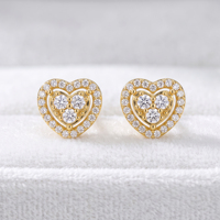 Pendientes de Diamantes Creados en Laboratorio de Alta Calidad, Corte Redondo, Diseño de Corazón con Pavé, Oro de 14K, Diamantes VVS