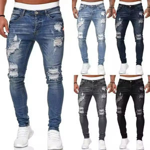 Fabrieksgroothandel Designers Trendy Gewassen Potlood Lange Broeken Zwarte Stretch Jeans Heren Rechte Pijp Gescheurde Denim Slim Fit Jeans - Product Image 1