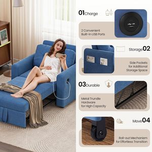 Jooli H Single Convertible Sofa <strong>Bed</strong> 3-in-1 Modern Pull-out Sleeper Chair USB Ports Side Pocket for Living Room <strong>Guest</strong> Room Home - Product Image 4