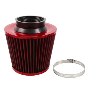 Filtre à air cylindrique 76 mm, tête de champignon, motif carbone rouge, pour modification, rénovation et mise à niveau de voiture, avec collier de serrage inclus - Product Image 1
