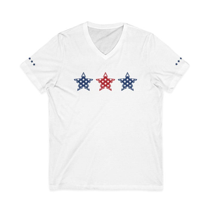 TNOS T-Shirt da Uomo con Scollo a V, Stampa Sublimatica a Pois e Stelle Patriottiche, 100% Poliestere, con Design sulle Maniche - Product Image 1