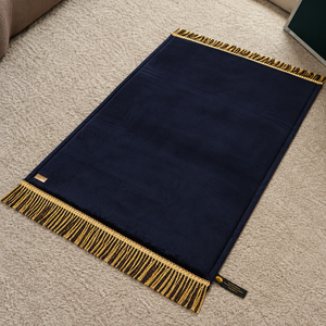 Tapis de prière musulman extra large bleu marine pour la maison et la mosquée, avec couche de fourrure douce, support rembourré, facile à nettoyer, support en mousse. - Product Image 6