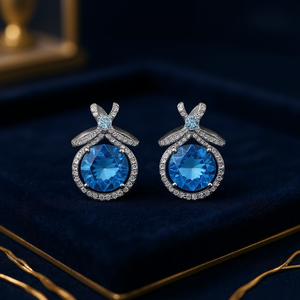 Pendientes de Plata 925 con Topacio Blanco Champán, Corte Brillante Redondo, Engaste de Bisel, Clásicos para Uso Diario de Mujer E3485 - Product Image 2