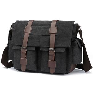 Canvas Vintage Messenger Bag Shoulder Bag Leather Large Travel Crossbody Bags for Men Women 15inch <b>Laptop</b> - Product Image 2