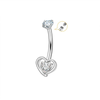 Piercing de nombril en titane ASTM F136 plaqué or, design floral, fileté intérieurement, barbell incurvé avec double zircone cubique