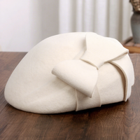 Béret en laine vintage français avec grand nœud pour femme, chapeau en feutre de laine australienne, chapeau d'artiste peintre, élégant pour l'automne et l'hiver