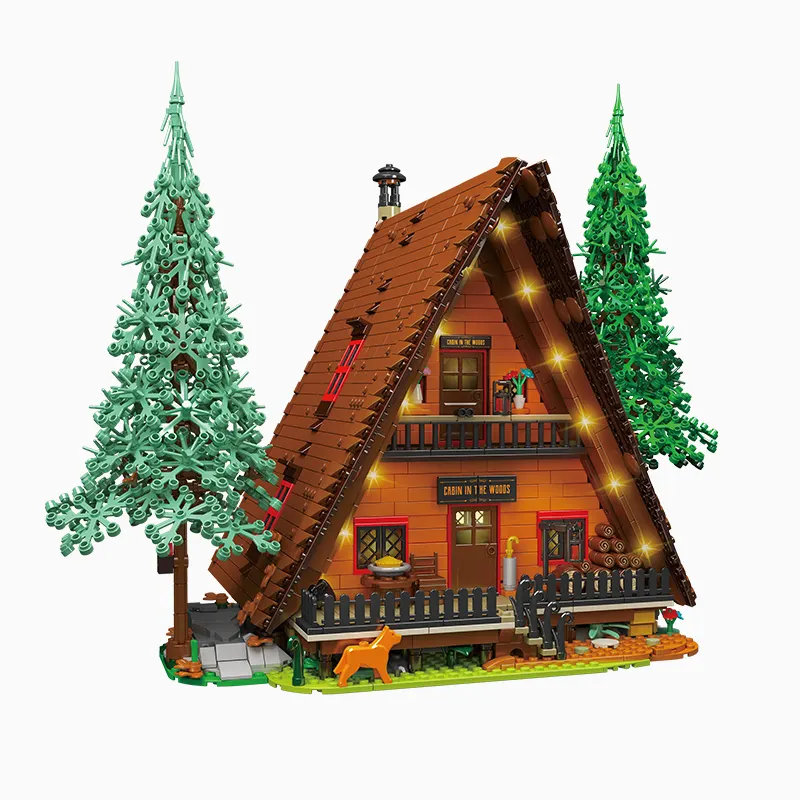 Mould King 16053 A-Frame Wood-Cabin Model Building Blocks Set with LED Lights Gifts Street View House Forest Bricks Toys