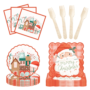 ชุดจานชามกระดาษลายซานต้า DAMAI สำหรับคริสต์มาส  ประกอบด้วยจาน ถ้วย กระดาษเช็ดปาก สำหรับตกแต่งงานปาร์ตี้คริสต์มาส - Product Image 5