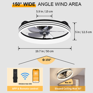 พัดลมเพดานลายทางสีดำและสีขาวทันสมัยมีสไตล์พร้อมไฟ LED, ใบพัด 5 ใบ, มอเตอร์ DC เงียบ, ปรับความเร็วได้ 6 ระดับและปรับความสว่างได้, ควบคุมด้วยรีโมทและแอป - Product Image 4