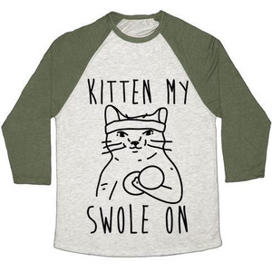 Kitten My Swole on Unisex Tri-Blend <b>Baseball</b> <b>Tee</b> - Product Image 4