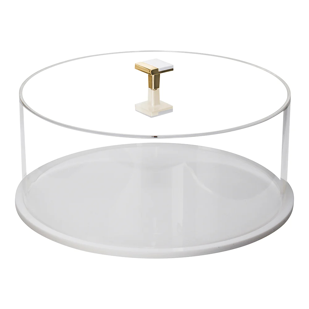 Купол для торта Lucite с белой основой и металлической ручкой, акриловый поднос для торта с крышкой
