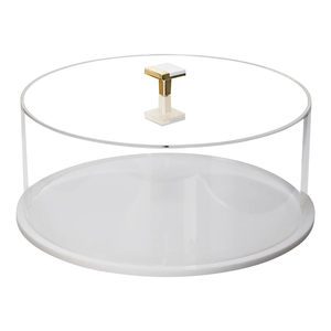 Lucite bánh Dome với cơ sở màu trắng và núm kim loại xử lý Acrylic bánh khay với bìa - Product Image 1